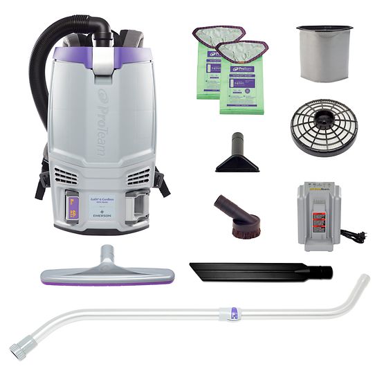 GoFit 6 Cordless 8Ah, 6 qt. Commercial Backpack Vacuum w/ Xover Multi-Surface Wand Tool Kit