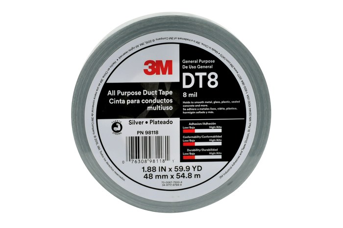3M DT8 Silver Duct Tape - 48 MM X 54.8 M, 8 Mil, 24/Cs