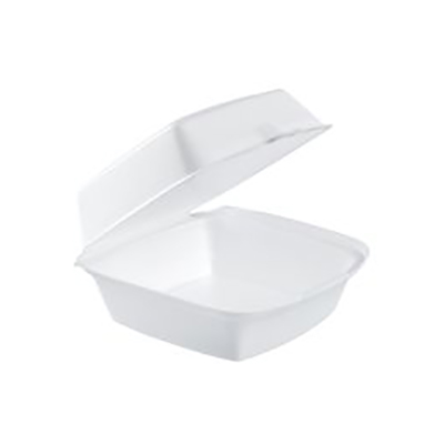 Dart® Foam Sandwich Container with Hinged Lid - 6in Large, White