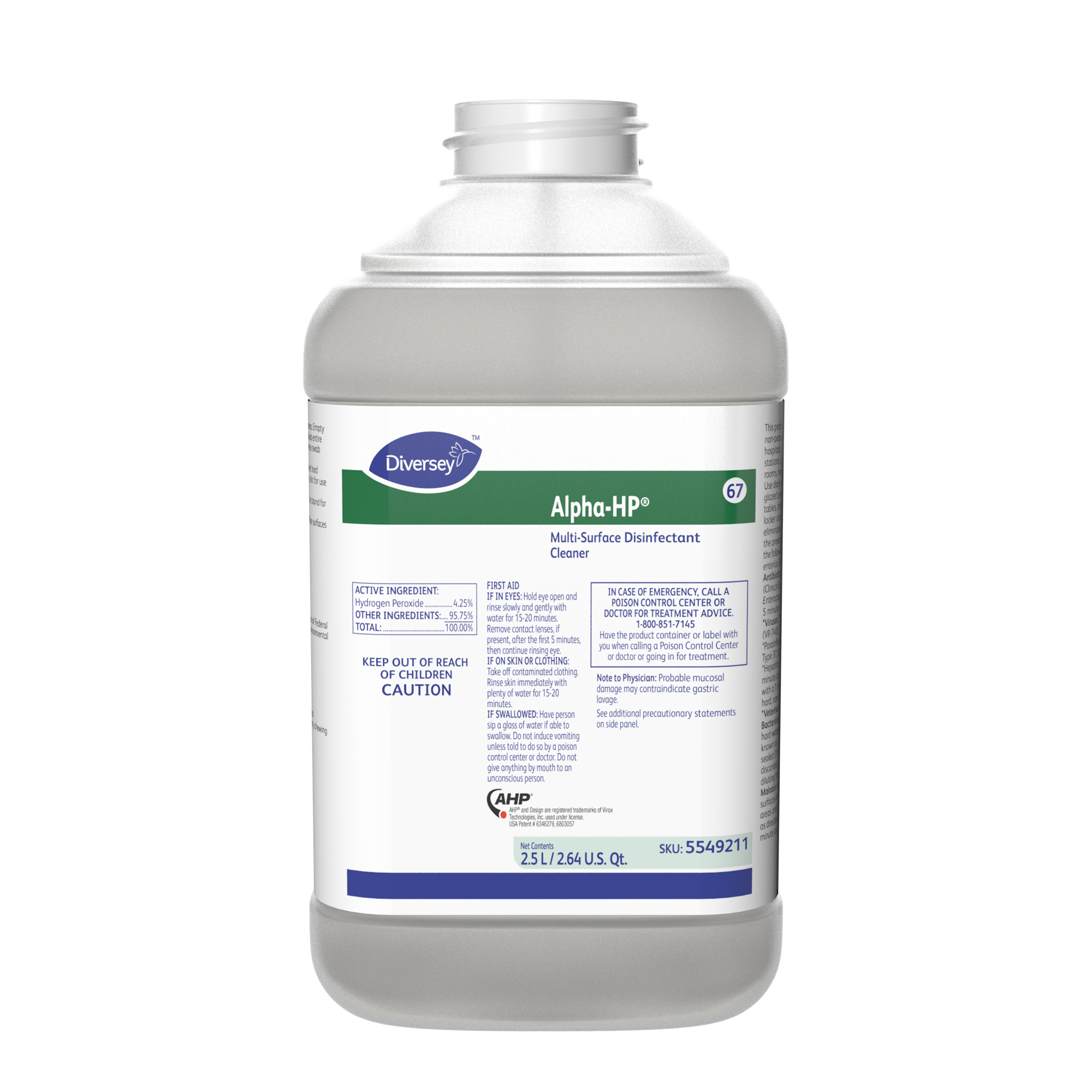 Diversey Alpha-HP Multi-Surface Disinfectant Cleaner - 2.5 L, 2/Case