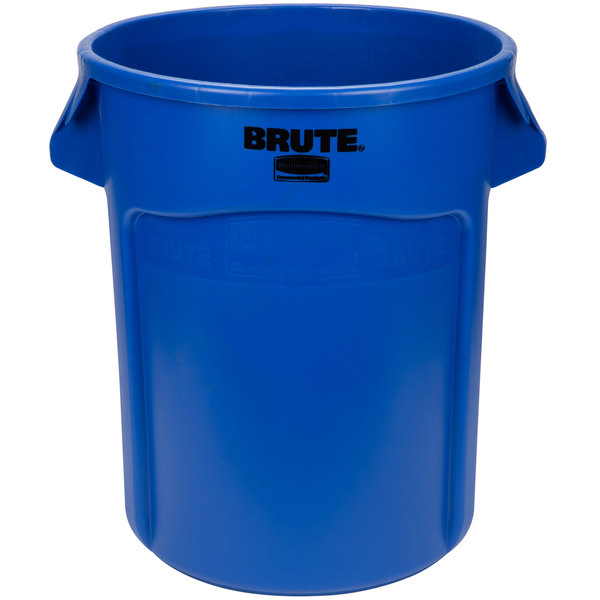 Rubbermaid BRUTE 55 Gallon Blue Round Trash Can with Lid and Dolly