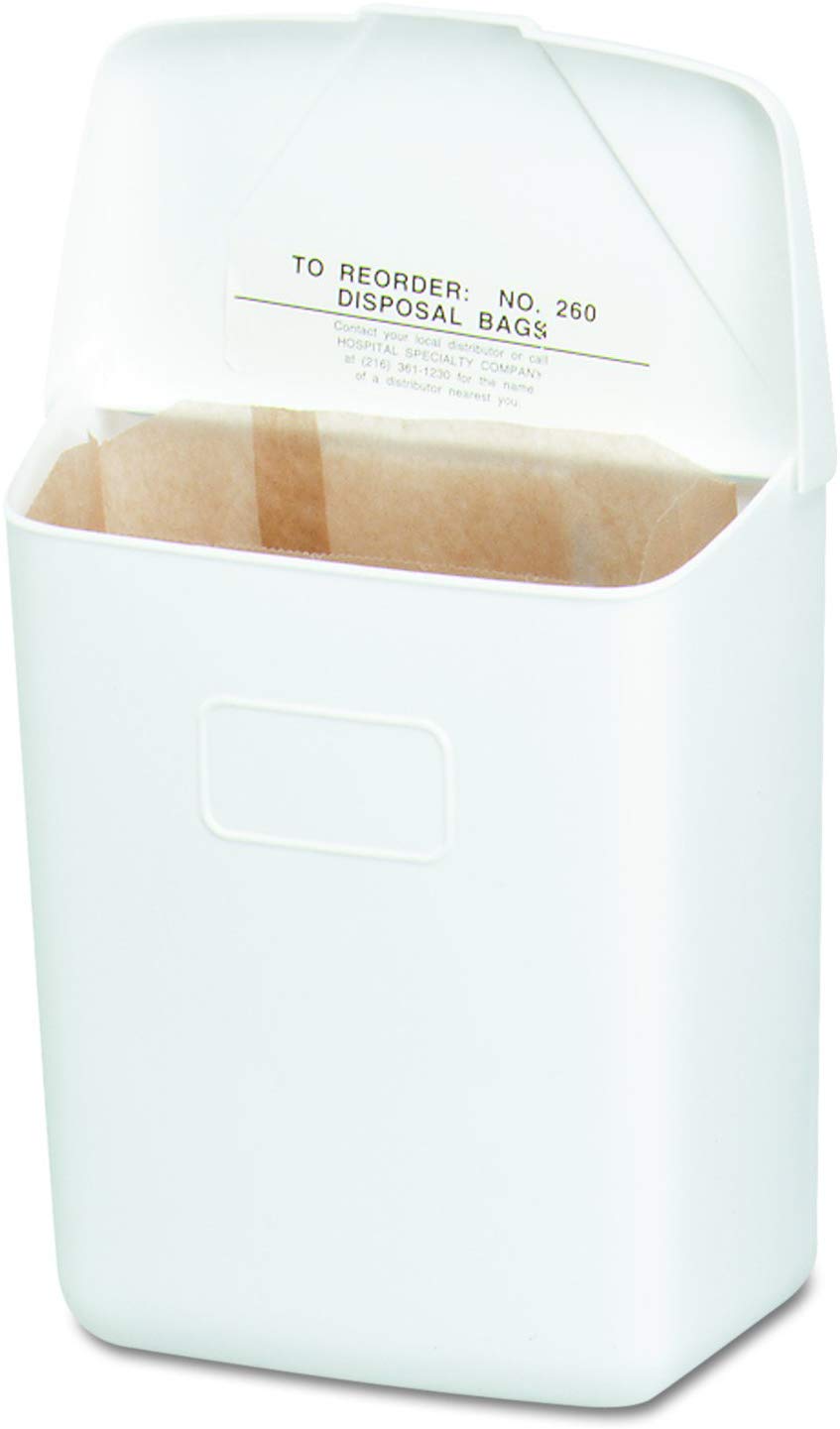 Feminine Hygiene Waste Receptacle - White PPC Plastic, Wall Mount