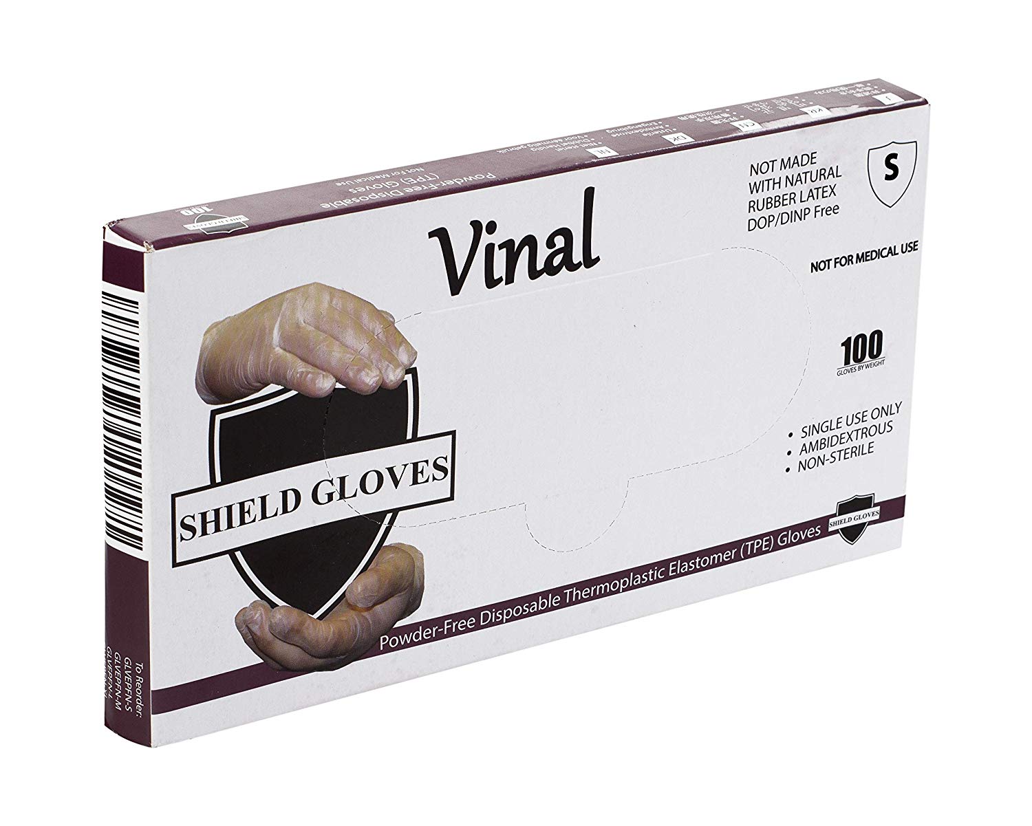 Stretch Vinal Non Examination Shield Gloves, Powder-Free, Clear - Small, 1.5 mil