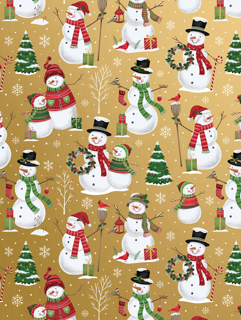 30x833 Slit 12"&18" Snwman Fam Gift Wrap