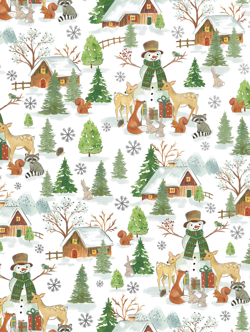 30 x 833 Slit 12" & 18" Holiday Woodland Bulk Wrapping Paper