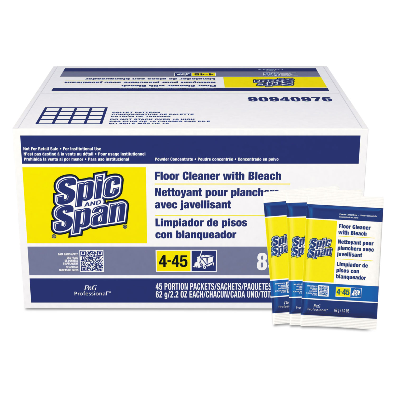 Spic & Span Floor Cleaner W/ Bleach - 2.2 oz Packets, 45/Case