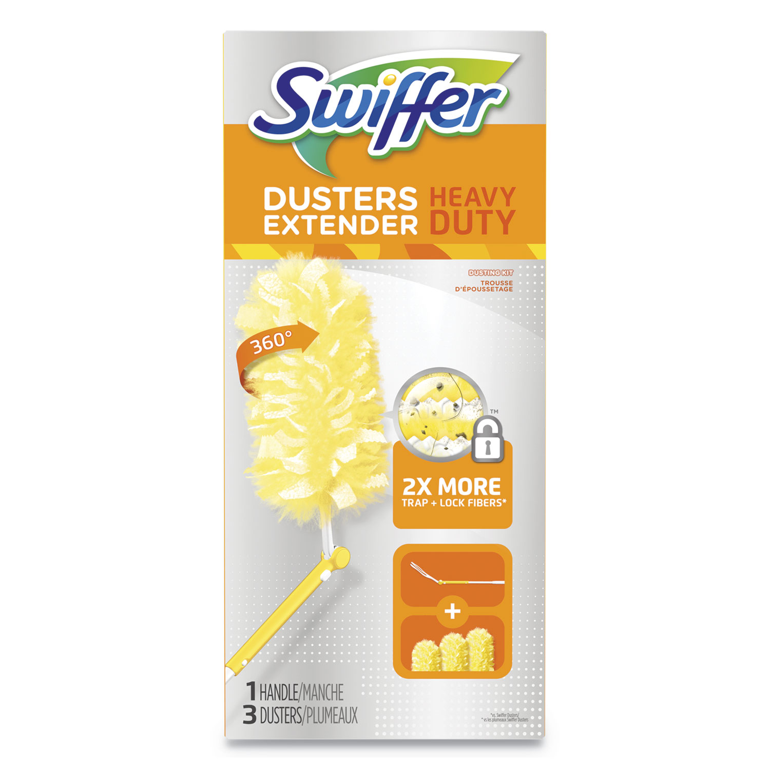 Swiffer Heavy Duty Dusters, Plastic Handle Extends to 3 ft, 1 Handle and 3 Dusters/Kit