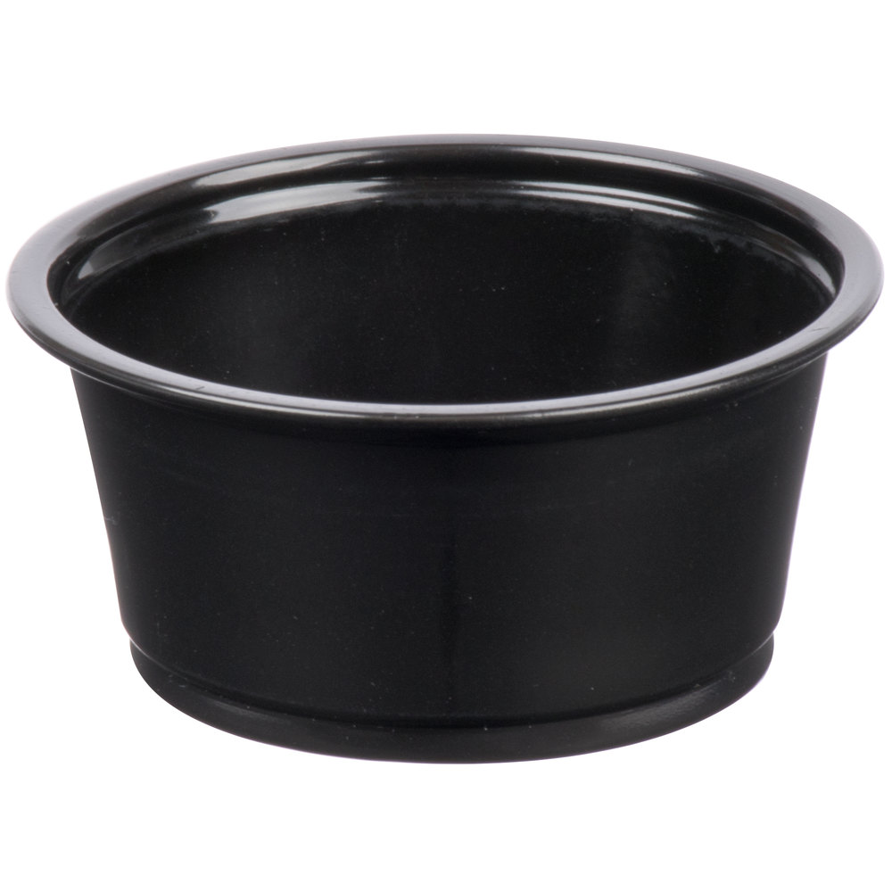 Black Plastic Souffle Cup / Portion Cup - 2 Oz, 2500/Case